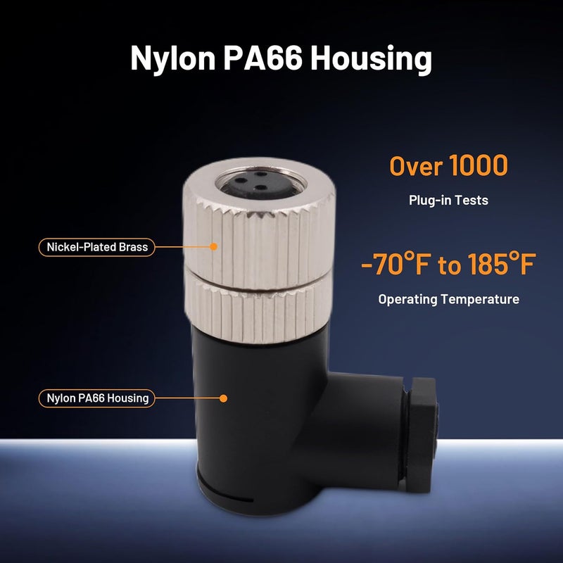 Elecbee M8 Connector Screw Type Connector Right Angle Assemble Cable Plug Unshield (3 Pin Female A-Code) - Image 3